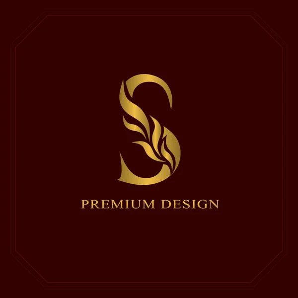 ( 영어 ) Gold Elegant letter ( 영어 ) S. graceful style. 캘리 그래픽아름다운 로고. 책 디자인, 브랜드 이름, 명함, 레스토랑, 부티크, 호텔을 위한 빈티지 그림. 벡터 일러스트 — 스톡 벡터