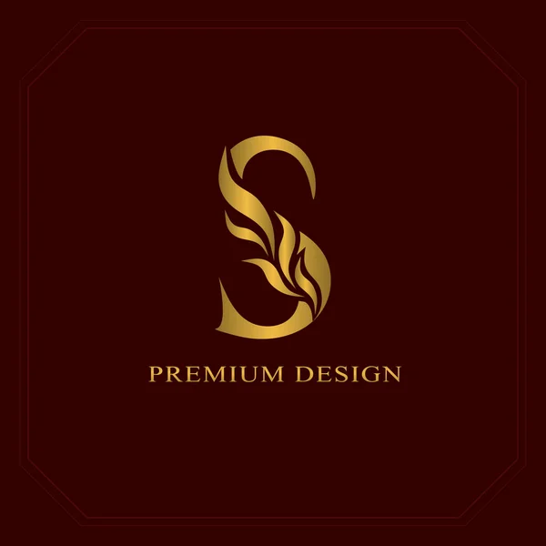 Oro Elegante letra S. Estilo elegante. Caligrafía hermoso logotipo. Emblema dibujado vintage para el diseño del libro, nombre de marca, tarjeta de visita, restaurante, boutique, hotel. Ilustración vectorial — Archivo Imágenes Vectoriales