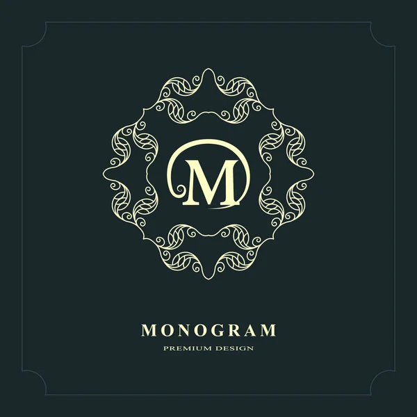 Çizgi grafik monogram. Zarif sanat logo tasarımı. Mektup M. Graceful şablonu. İş işareti, Restoran, telif, butik, kafe, otel, Heraldic, takı, moda için kimlik. Vektör öğeleri — Stok Vektör