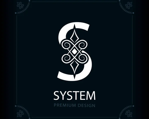 Capital Letter S. Magic Style. Modern Logo. Creative Insignia. Calligraphic Elegant Emblem for Book Design, Brand Name, Business Card, Yoga Center, Restaurant, Boutique, Hotel. Vector illustration