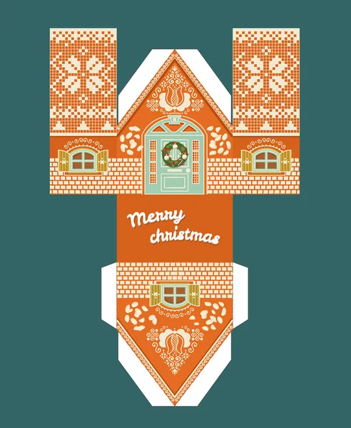 Printable gift peperkoek huis met Kerstmis glazuur elementen. Nieuwjaar Decor sjabloon 3 d . — Stockvector