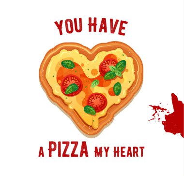 Eğlenceli bir Pizza kalbim var Sevgililer günü kartı vektör.