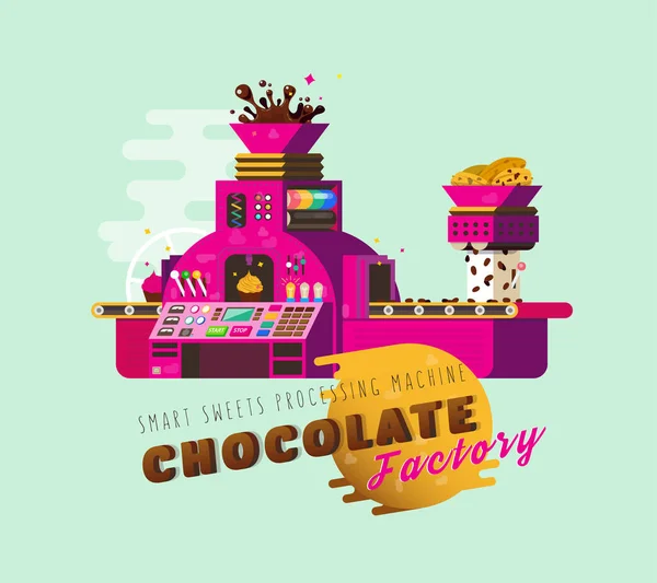 Cartoon chocoladefabriek vectorillustratie. — Stockvector