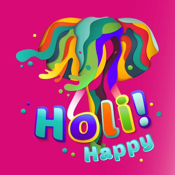 Vector Happy Holi illustration géométrique éléphant sur le dos rose . — Image vectorielle