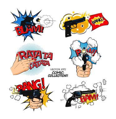 Kabarcıklar konuşma, komik ifade ayarla ve konuşmak yankısı, bam ve bang bulut, pow ses.