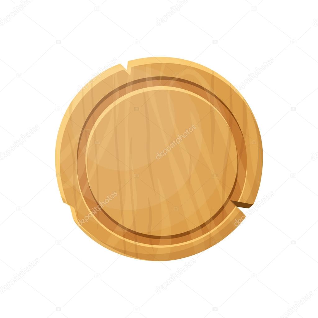 Cartoon round wooden plate. Old west wood board.