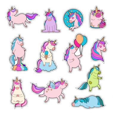 Sihirli unicorn yamalar. Son moda pembe tek boynuzlu at etiket paketi