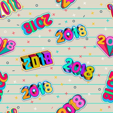 Vektör sorunsuz genç desen. Yaratıcı yeni yıl 2018 numara tasarım. Tebrik kartı tasarımı 3d tipografi ile