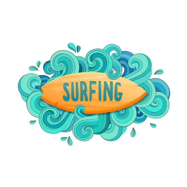 Wave Surfing Design für T-Shirt und Bekleidungsdruck. — Stockvektor