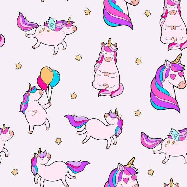 Mignon motif de licorne grasse. Unicorn motif sans couture vecteur conception enfant . — Image vectorielle