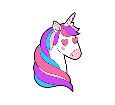 Sevimli şişman tek boynuzlu at aşık yazdırma. Fantezi at plakası, yama rozeti. Sihirli Karikatür hayvan.