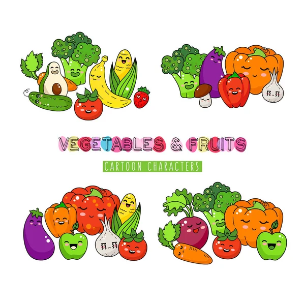 Personnages de légumes drôles de bande dessinée. Heureux légume souriant isolé sur fond blanc . — Image vectorielle