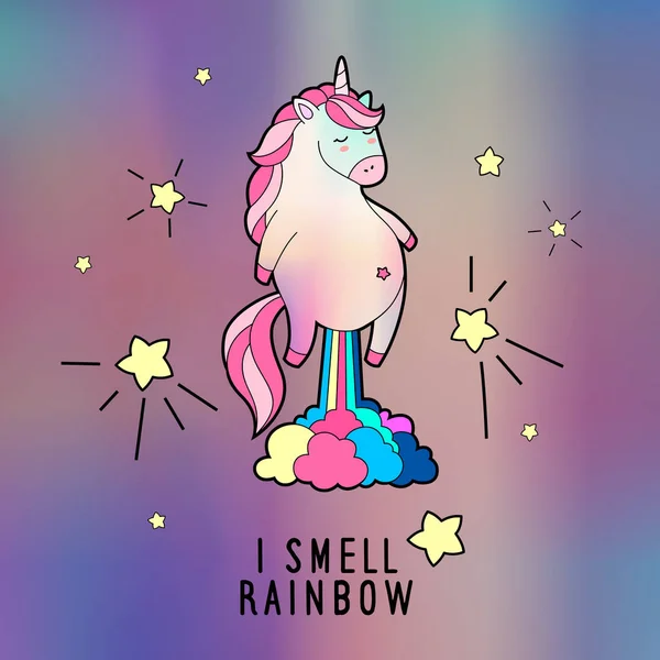 Son moda pembe unicorn ile tebrik kartı. Holografik geri hediye kartı. Vektör çizim.