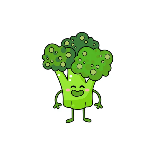 Broccoli fericit element logo de caracter. Personaj drăguț de legume verzi . — Vector de stoc