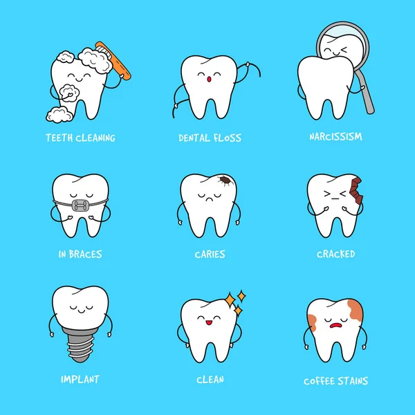 Concetto dentale per il vostro design. Illustrazione per odontoiatria infantile. Igiene orale, pulizia dei denti. Poster dei denti . — Vettoriale Stock