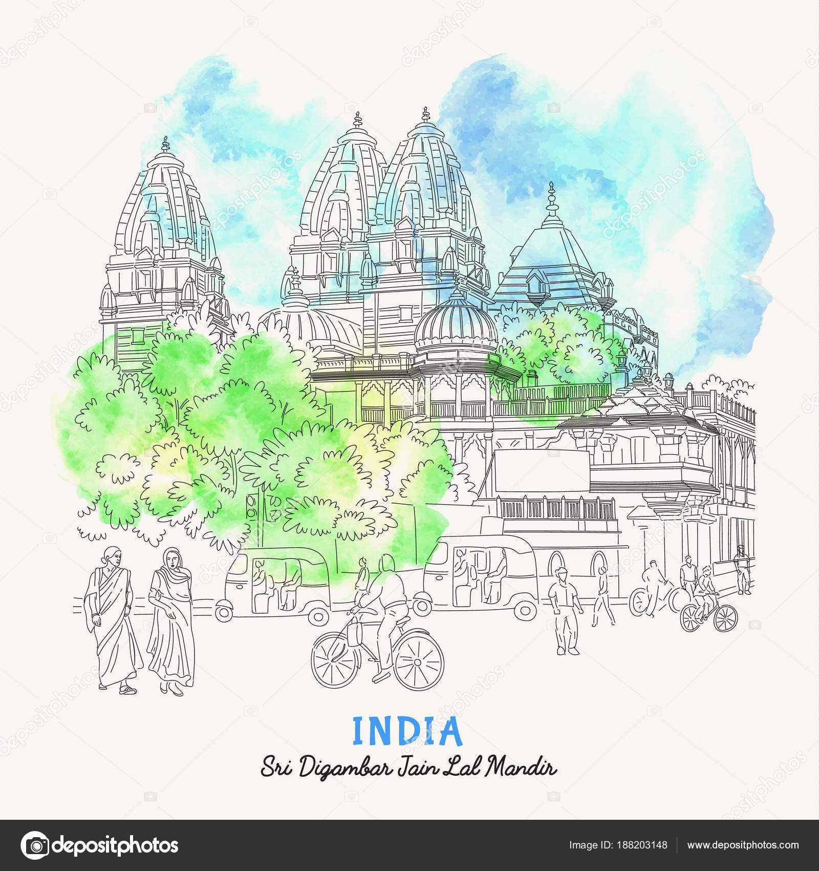 Delhi India India Street Views Hand Drawn Architectural