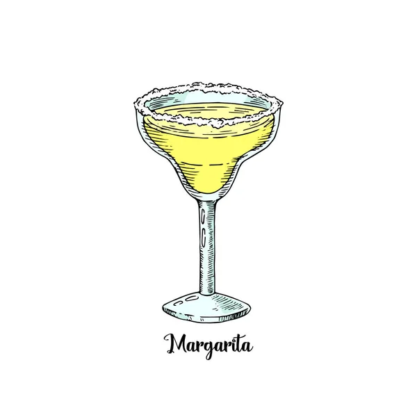 Cocktail margarita i skiss stil för menyn. Samtida klassisk cocktail. Tequila drink. — Stock vektor