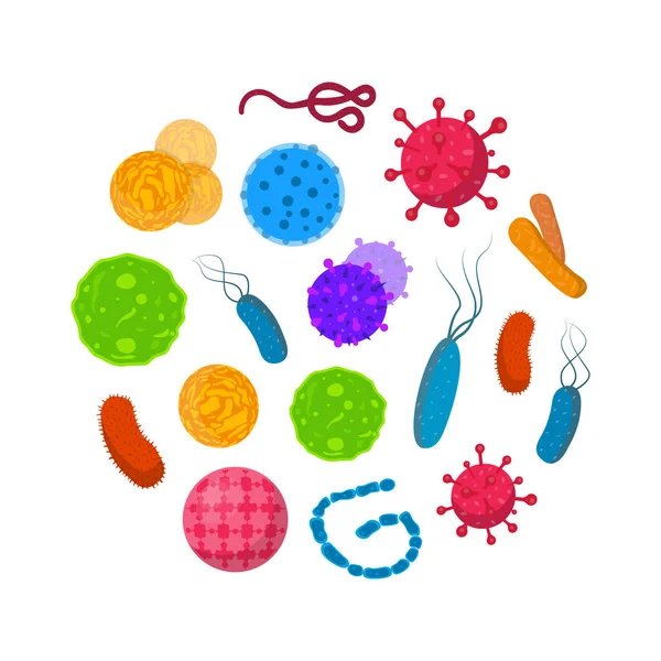 Iconos de biología vectorial. Ilustración de bacterias y microorganismos alérgenos. Estafilococo, ébola y otros . — Vector de stock