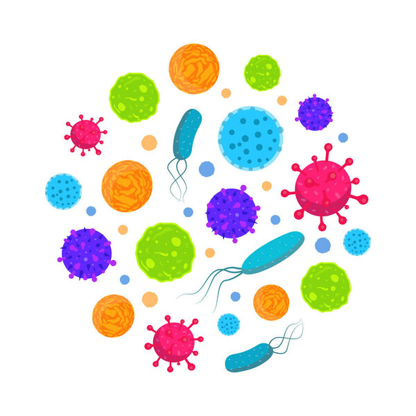 Circle cover of bacteria and virus. Biology icons. Illustration of bacteria and microbe organism allergen.