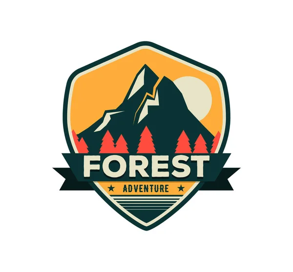 Utforskning läger, turism extrem sport club emblem, Logotypdesign. Vilda resa klistermärke. — Stock vektor
