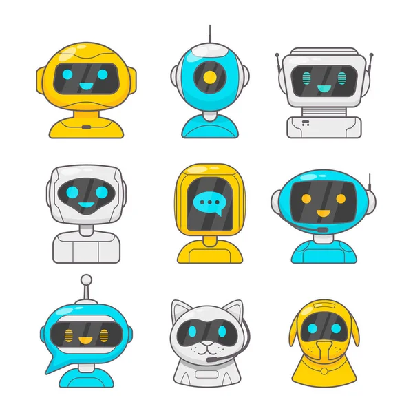 Chat bot robot concept. Futuristic machine character. Virtual chat help program. — Stock Vector