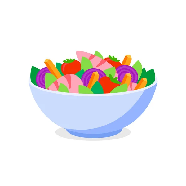 Assiette de salade de fruits de mer frais. Légumes avec salade de crevettes Icône plate . — Image vectorielle