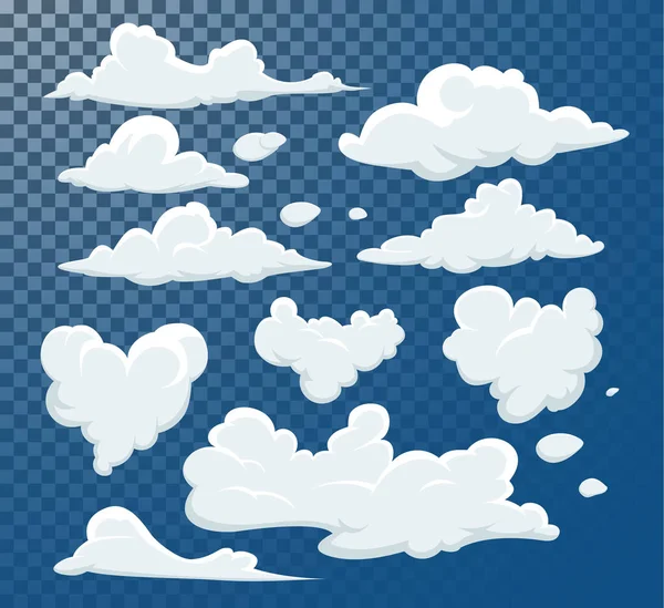 Mavi gökyüzü vektör toplama üzerinde izole karikatür bulutlar. — Stok Vektör
