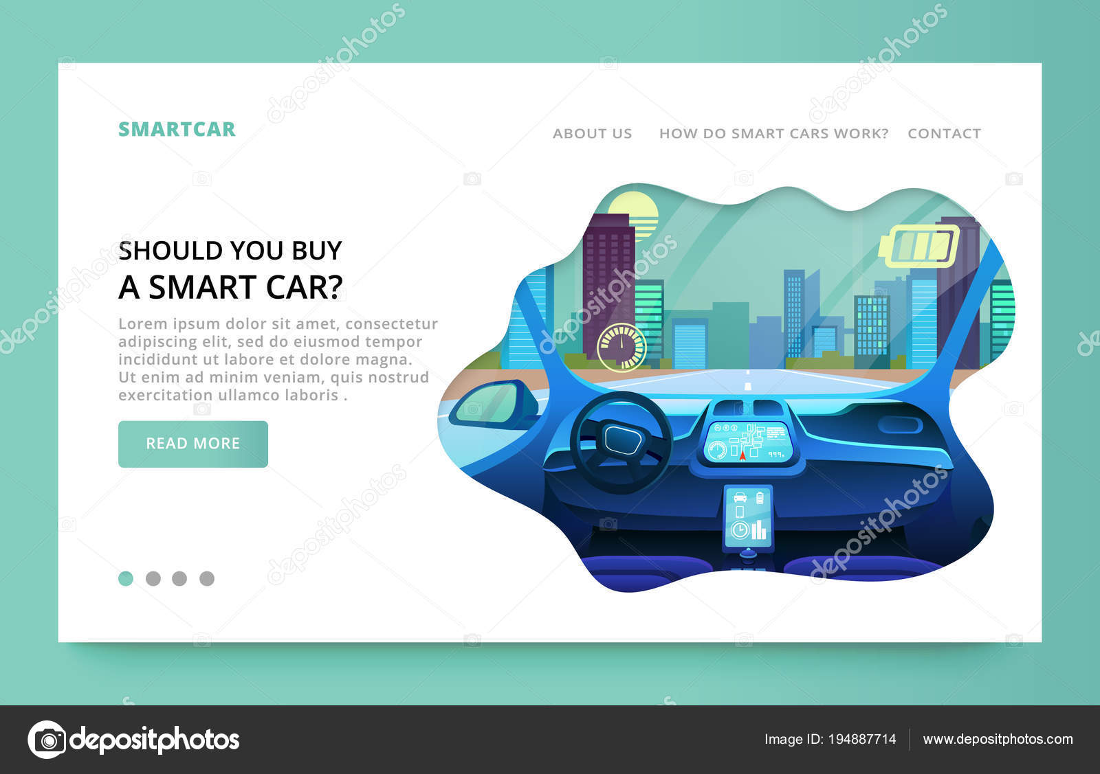 De landing pagina-ontwerp met futuristische auto interieur ... De landing pagina-ontwerp met futuristische auto interieur ...