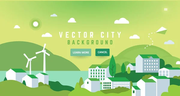 Eco City landscape with buildings, hills and trees. — Stock Vector