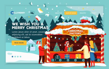 Web afişi Noel tatili konsepti, şehirde festival panayırı. 