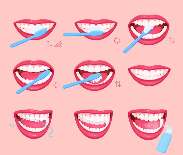 Hogyan mosson fogat, infografikát. Egészséges életmód. — Stock Vector