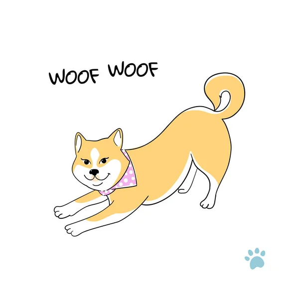 Lindo perro akita, la impresión de la tarjeta de cotización. Doggie quiere jugar a imprimir con la frase . — Archivo Imágenes Vectoriales