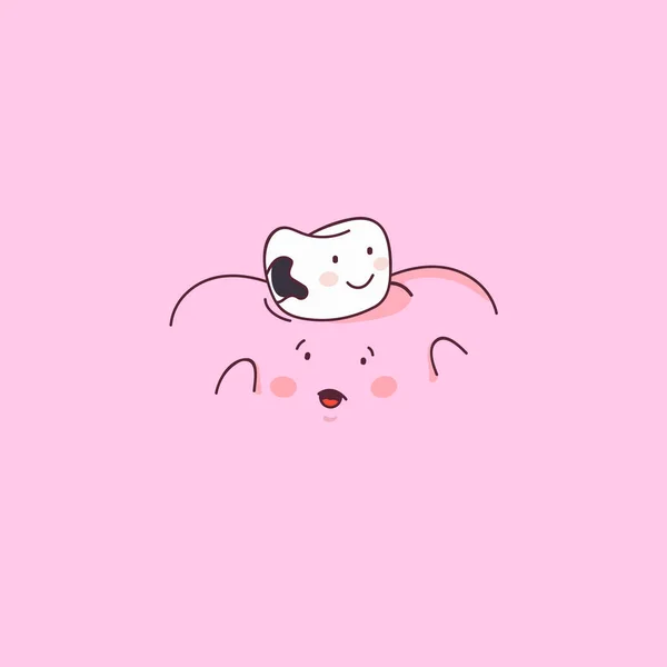 Tooth with caries icon. Cute characters cracked tooth with gum. — ストックベクタ