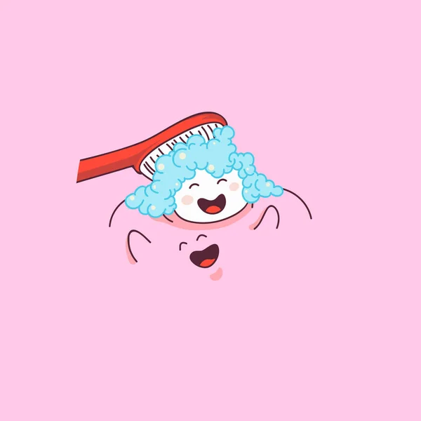 Teeth cleaning icon. Happy tooth character with gum and toothbrush. — 스톡 벡터