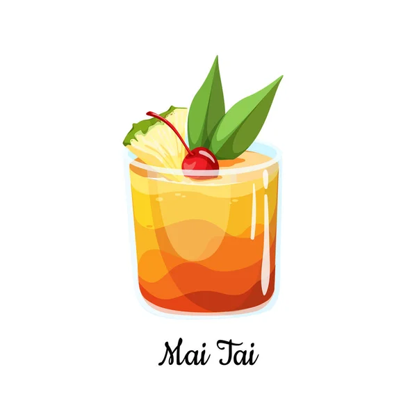Cocktail Mai Tai im Cartoon-Stil für die Speisekarte, Cocktailkarten. Klassischer Cocktail der Gegenwart. Longdrink. — Stockvektor