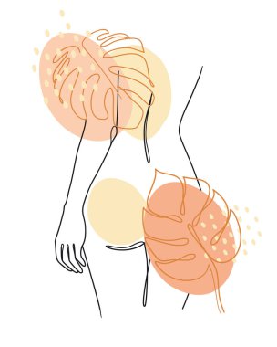 Palmiye yaprağı ve geometrik şekilli soyut bir kadın vücudu.