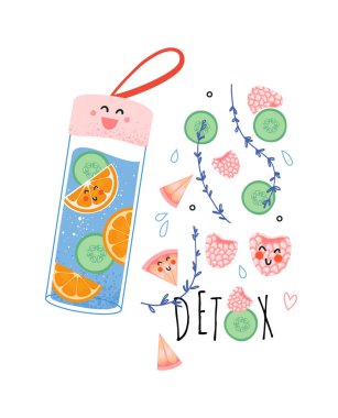Detoks içeceği, termosta içme suyu, cam şişe.. 