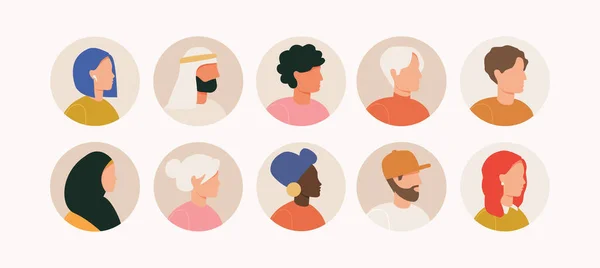 Een bundel avatars van verschillende mensen. Reeks mannelijke en vrouwelijke portretten. — Stockvector