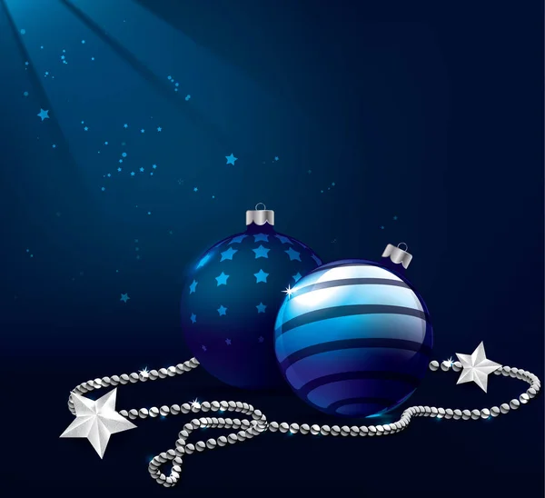 Bolas de Natal azuis no fundo escuro com luz . —  Vetores de Stock