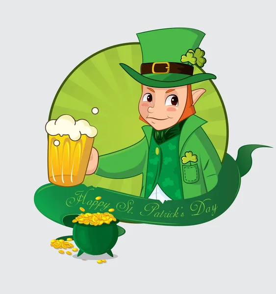 Mignon lutin de dessin animé pour la Saint Patrick Day. Illustration vectorielle — Image vectorielle