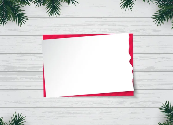 Weihnachten Hintergrund mit Weihnachtsgeschenken und Tannenzweigen. Holz Hintergrund — Stockvektor