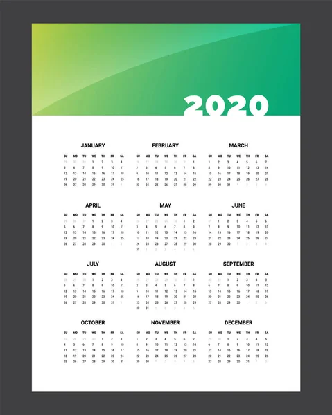 Calendario 2020 - ilustración. Plantilla Mock up. Fondo de gradiente — Archivo Imágenes Vectoriales