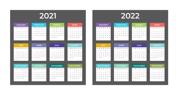 2021-2022 Calendario - ilustración. Plantilla. Prepárate. Colorido calendario vectorial — Archivo Imágenes Vectoriales