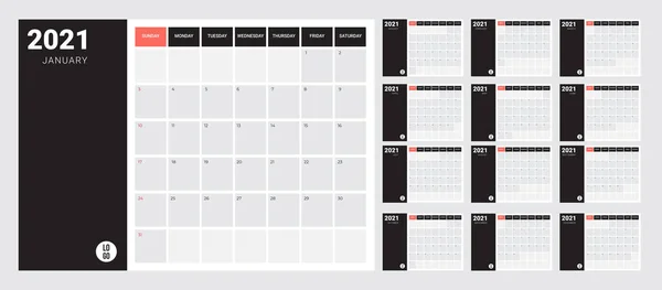 Calendrier 2021 - illustration. Un modèle. Maquette — Image vectorielle