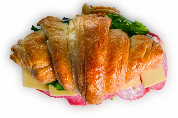 Croissant mit Schinken und Käse isoliert auf weißem Hintergrund — Stockfoto
