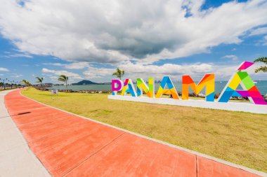 Panama lettering on the Causeway in Panama City  clipart