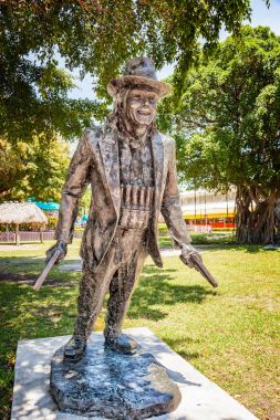 Miami, USA - 10. April 2014: This large bronze statue of Michael Jackson is one of nine works in Bayfront Park for Art Basel. The statues are the work of Iraqi artist Ahmed Al-Bahrani. clipart