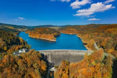Aerial view of the agger dam in Gummersbach clipart