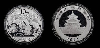 10 yuan Çin Panda coin 2013 1 oz 999iger gümüş gümüş