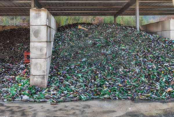 Glass waste in a recycling yard